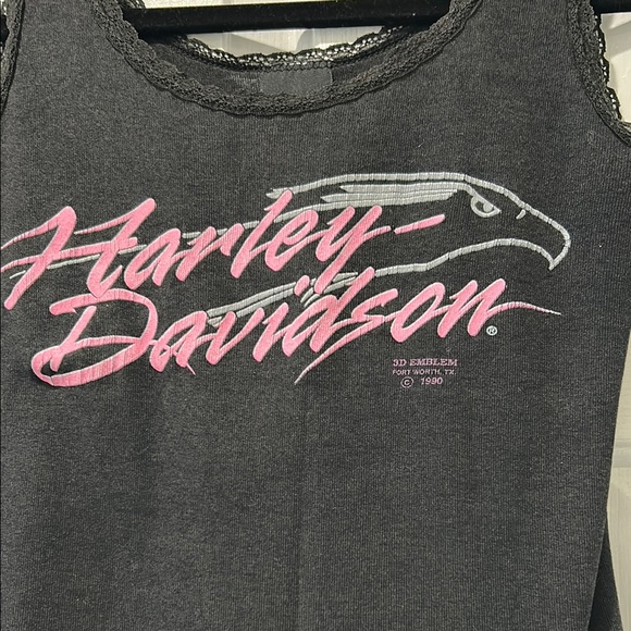 VINTAGE. 3D Emblem Harley-Davidson Black Pink Lace Trim Tank. Size Medium. - Picture 3 of 6